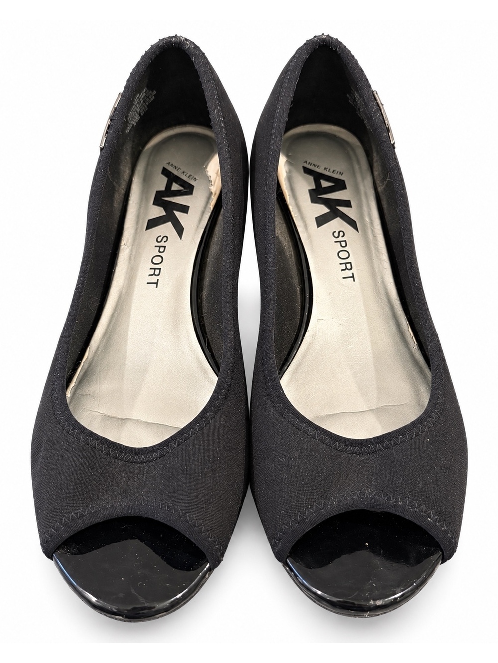 Anne Klein AK Sport Black Peep Toe Wedge Shoes Size 10
